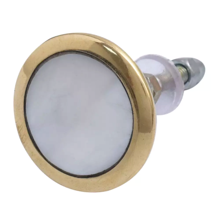 White Shell Brass Dresser Knob